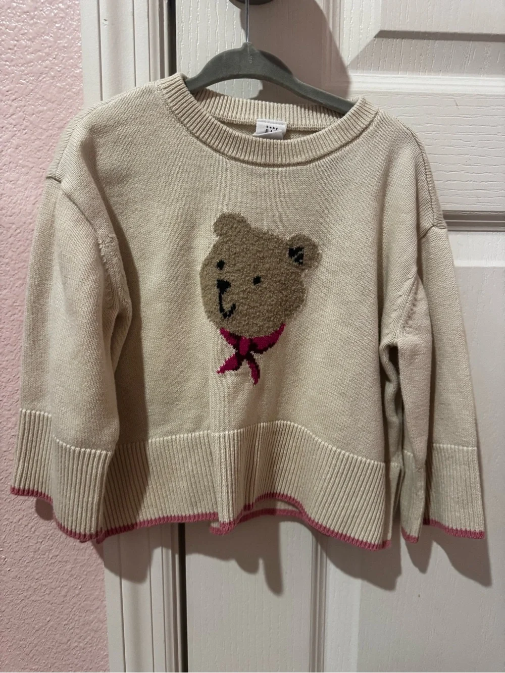 GAP Cream Sweater with Brown Bear and Pink Accent